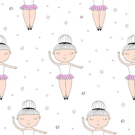 Cute hand drawn with cute little girl vector seamless pattern illustration.のイラスト素材