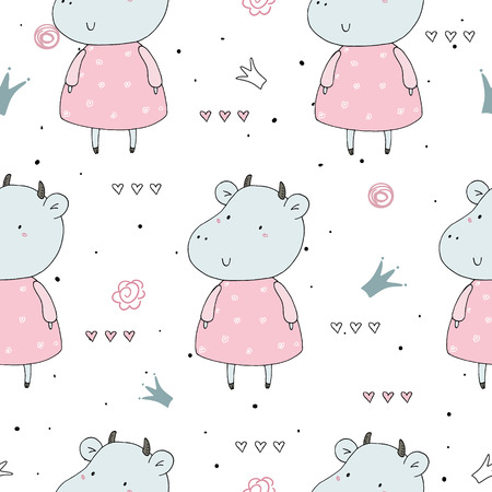Seamless pattern with cute little cowのイラスト素材