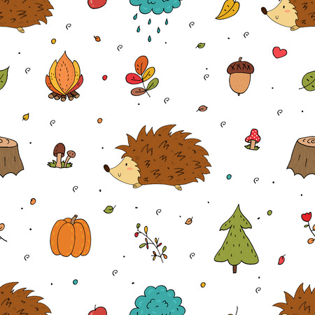 Hand Drawn seamless cute hedgehog pattern vector illustration.のイラスト素材