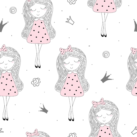 Cute little girl pattern.のイラスト素材