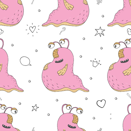 Cute hand drawn monsters cartoon style. vector pattern.のイラスト素材