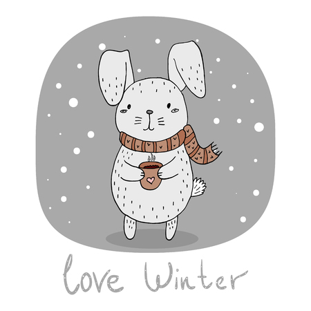 Love Winter card with rabbit and cup.のイラスト素材