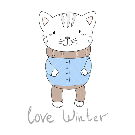 Hand drawn vector illustration with cat. Printable templates.のイラスト素材