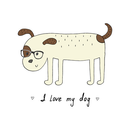 I love my dog card. Hand Drawn Cute cartoon dog. vector illustrationのイラスト素材