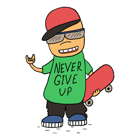 Never give up card. Smiling Teen Making with a Skateboardのイラスト素材