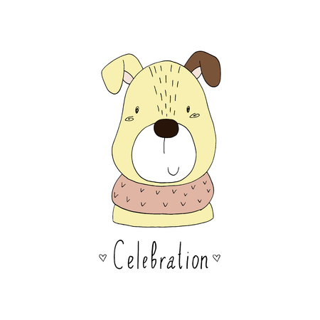 Celebration card. Hand Drawn Cute cartoon dog. vector illustrationのイラスト素材