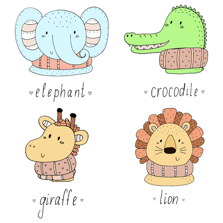 Black and white vector sketch of a cute Animals. Vector Illustration.のイラスト素材