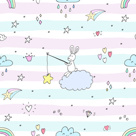 Seamless pattern with cute little bunny. vector illustration.のイラスト素材