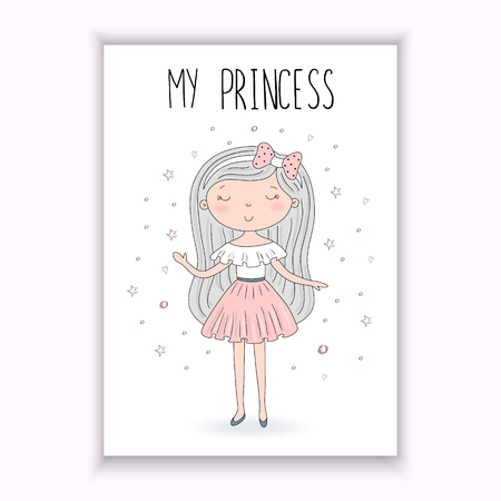My princess card. Cute hand drawn with cute little princess . rintable template.のイラスト素材