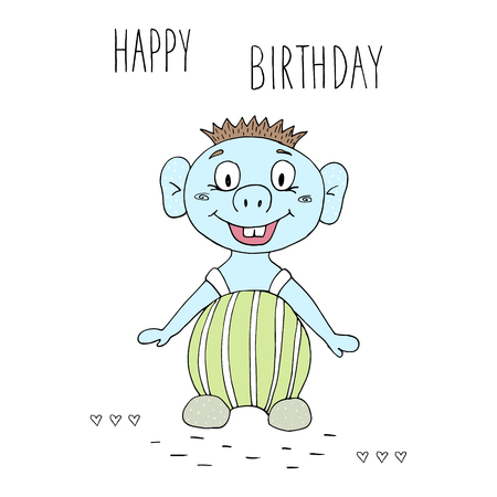 Cute hand drawn monsters cartoon style. vector printのイラスト素材