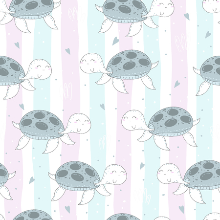 funny turtle print in cartoon style.のイラスト素材