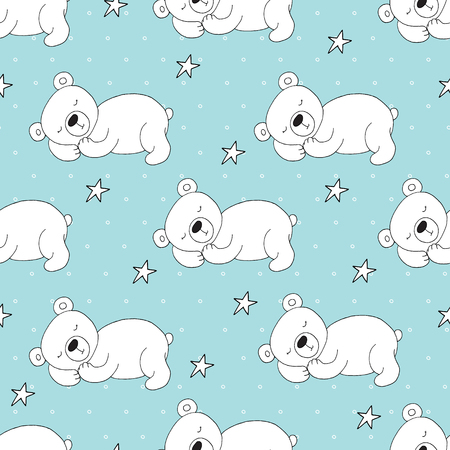 Cute seamless pattern with funny teddy bear. Vector illustration.のイラスト素材
