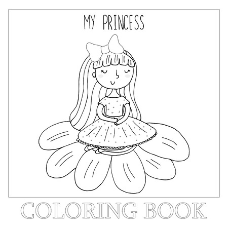 Hand drawn page for coloring book with cute little ballerina vector illustration.のイラスト素材