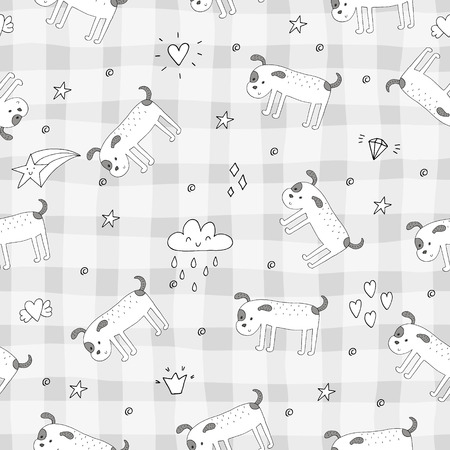 seamless pattern with funny dog. Vector Illustration.のイラスト素材