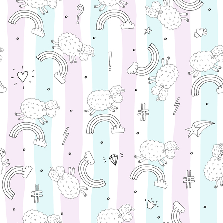 Cute seamless pattern with funny sheep. vector illustration.のイラスト素材