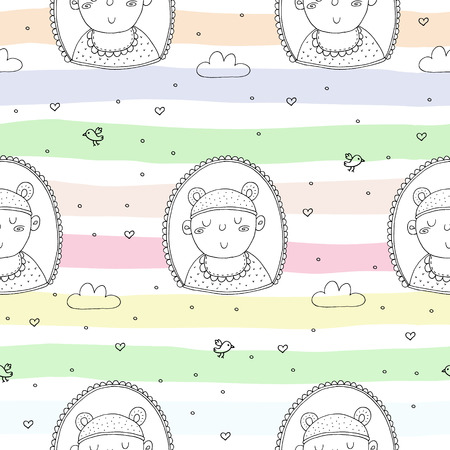 Cute seamless pattern with funny baby vector illustration.のイラスト素材