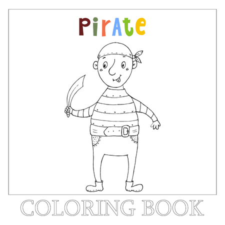 A coloring page with funny pirate esign for kids.のイラスト素材