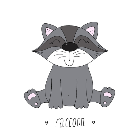Vector card with cute hand drawn raccoonのイラスト素材