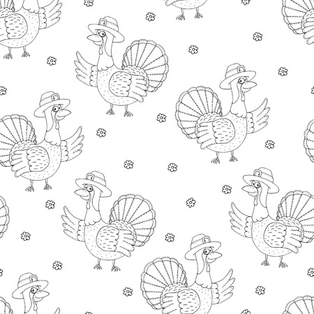 Hand drawn seamless pattern with Cartoon Turkey. Pattern print for kidsのイラスト素材