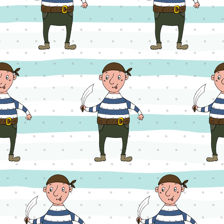 Cute seamless pattern with funny pirate. vector illustrationのイラスト素材