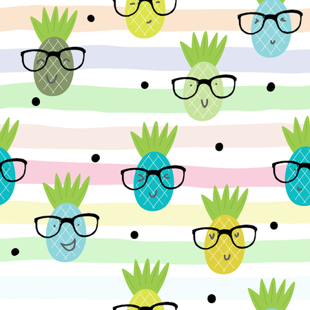 Cute hand drawn seamless pineapple pattern vector illustration.のイラスト素材