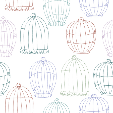 Seamless pattern with Hand drawn Birdcage.  Vector illustration.のイラスト素材