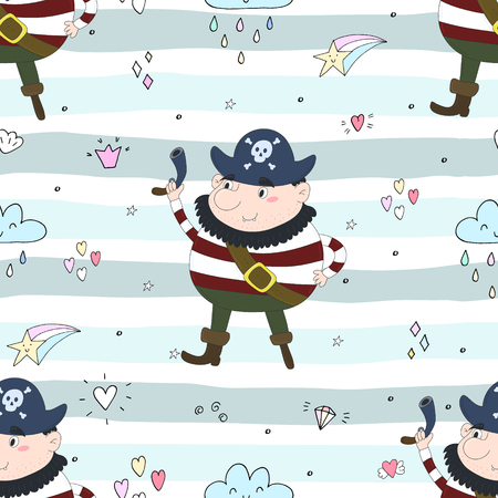 Cute seamless pattern with funny pirate. vector illustrationのイラスト素材