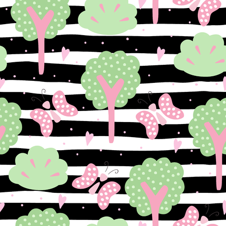 Cute hand drawn seamless pattern with tree vector illustration.のイラスト素材