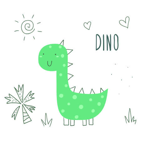 Cute hand drawn dinosaur illustration. vector print.のイラスト素材