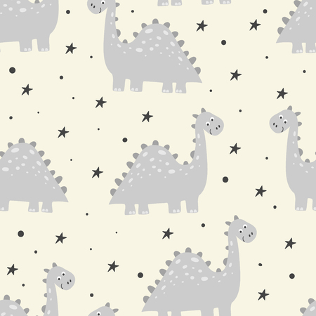 Cute seamless pattern with funny dinosaurs. vector illustration.のイラスト素材