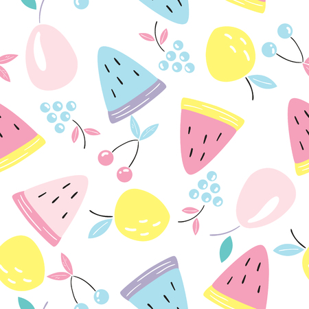 Seamless pattern with cute fruits vector illustrationのイラスト素材