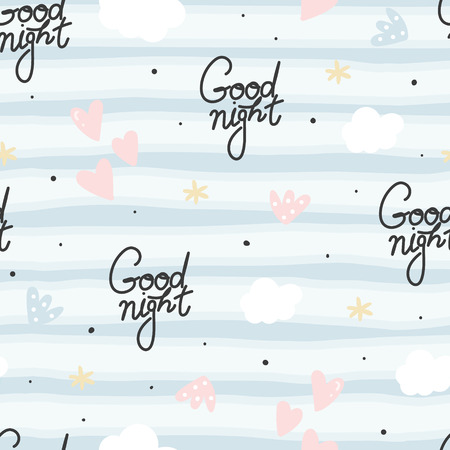 Cute hand drawn good night, clouds and stars Seamless pattern. vector illustrationのイラスト素材