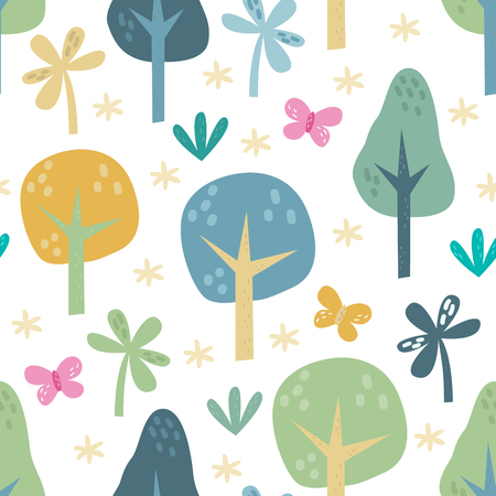 The vector illustration seamless pattern of forest elements.のイラスト素材