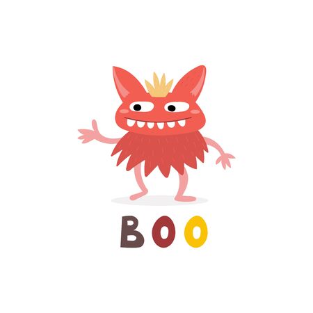 Cartoon cute Funny monster vector character. Bright funny cartoon card . Lovely monster for children designs. Sweet smiling creatures in warm colors in vectorのイラスト素材