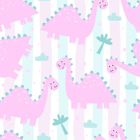 Cute seamless pattern with funny dinosaurs. vector illustration.のイラスト素材