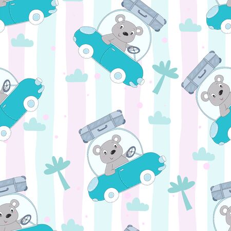 seamless pattern with cute teddy bear in the car vector illustrationのイラスト素材