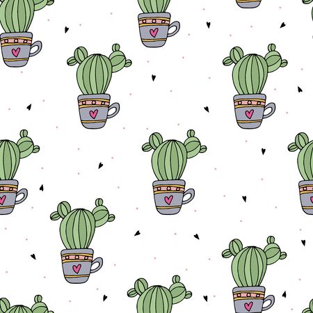 hand drawn Sample pattern with cactus vector illustrationのイラスト素材