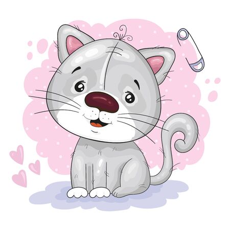 Cute Cartoon cat. vector print. Good for greeting cards, invitations, decoration, Print for Baby Shower, etc.のイラスト素材