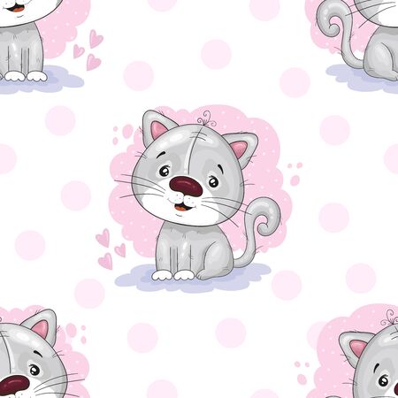 Seamless pattern with cute little cat. vector illustration. Hand drawn vector illustration with cat cute printのイラスト素材