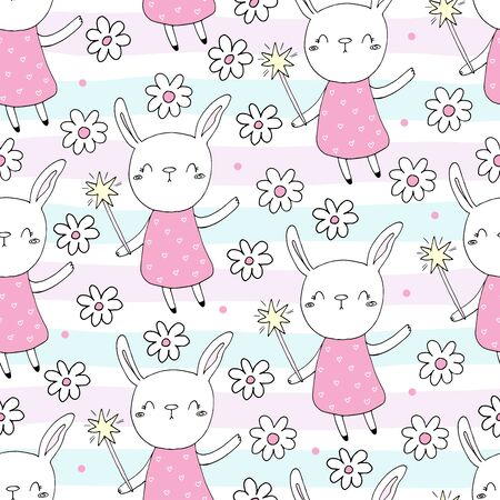 Seamless pattern with cute little bunny. vector illustrationのイラスト素材