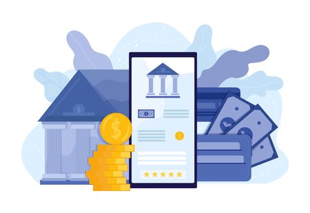 Mobile banking and finance management UI illustration. Digital bank service fintech concept in flat. vector illustration of virtual business assistant.のイラスト素材