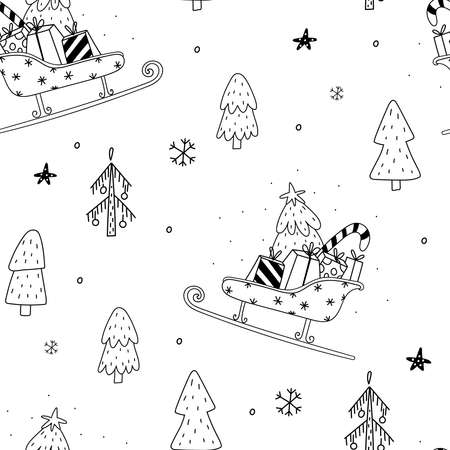 Seamless pattern vector illustration. Cozy Rustic Merry Christmas pattern. Scandinavian print - Happy new year in doodle style.のイラスト素材