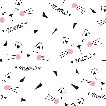 Seamless pattern with cute little cat. vector illustration. Vector print with kittenのイラスト素材
