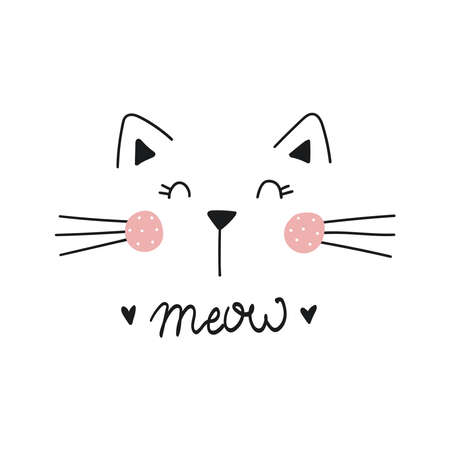 Cute cat vector design.Children illustration for School books and more. Meow slogan. Animal print.のイラスト素材