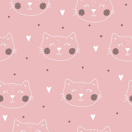 Seamless pattern with cute little cat. vector illustration. Vector print with kittenのイラスト素材
