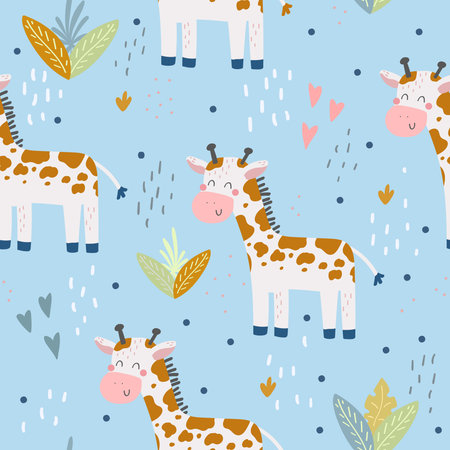 Cute print with giraffe. Seamless pattern. Printable templates.のイラスト素材