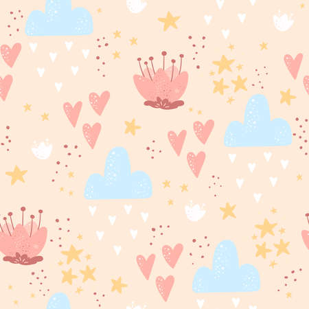 Seamless pattern with Cute flowe print. Congratulatory card. Vector print.のイラスト素材