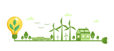 Environmental and Ecology concept. Concept illustration for ecology, green power, wind energy. Ecology vector illustration in flat styleのイラスト素材