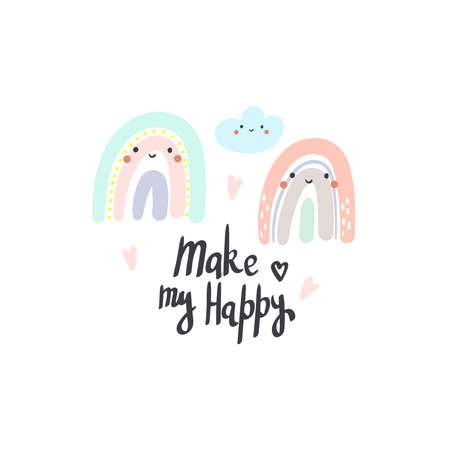 Cute hand drawn rainbows print. Rainbow for baby textiles, fabrics and baby shower cardsのイラスト素材