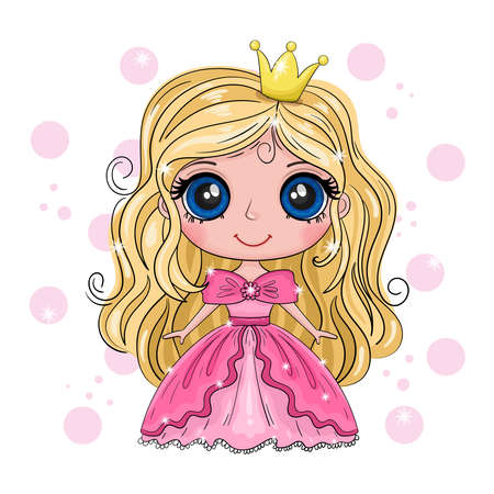 Cute girl. Cartoon Princess. Good for greeting cards, invitations, decoration, Print for Baby Shower etc. Hand drawn vector illustration with girl cute print.のイラスト素材